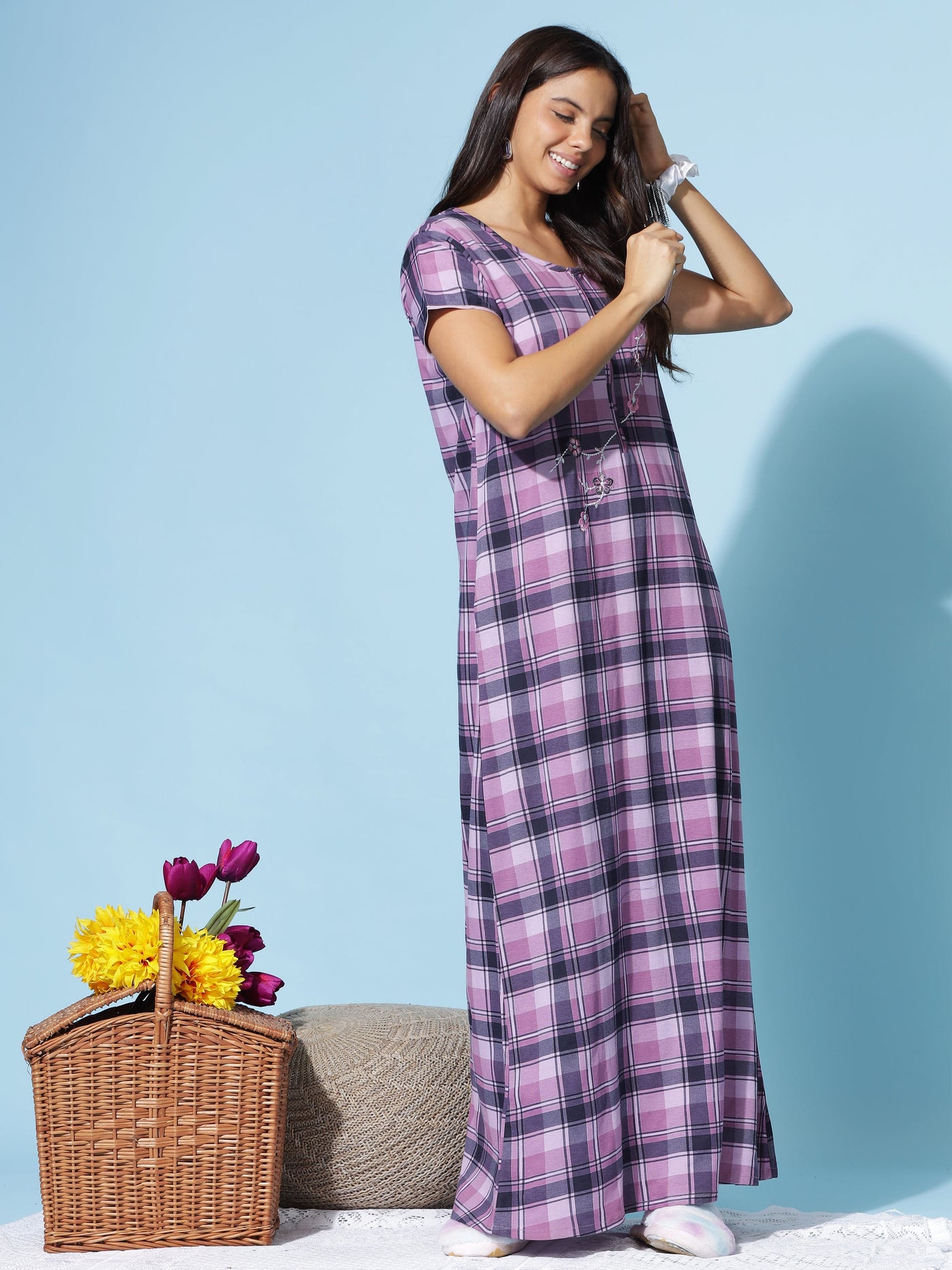 Hosiery Cotton Designer Purple Nighty