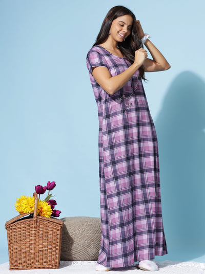 Hosiery Cotton Designer Purple Nighty