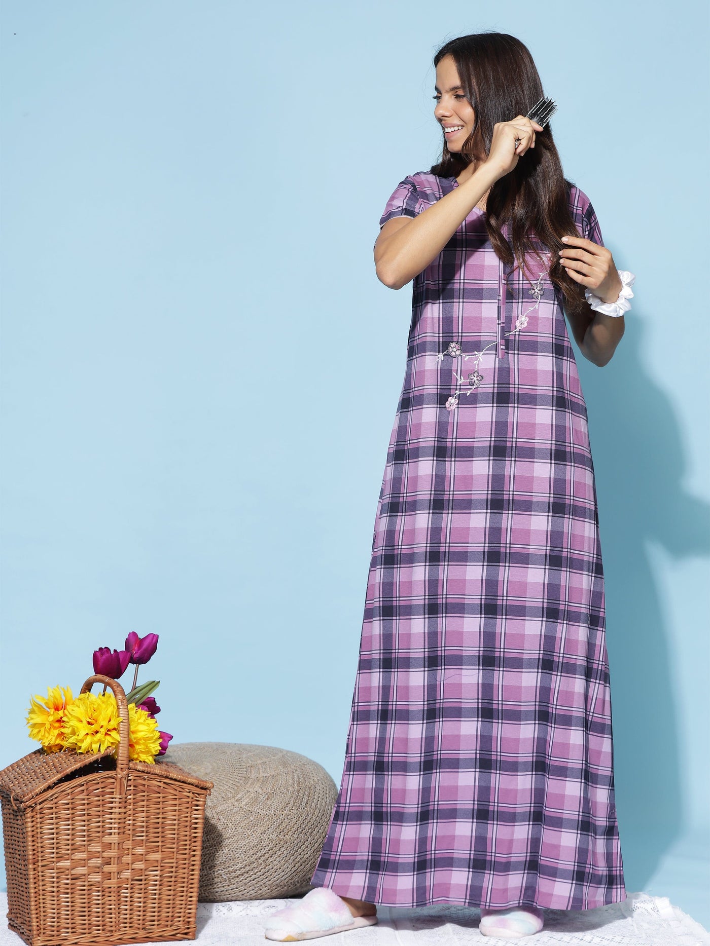 Hosiery Cotton Designer Purple Nighty