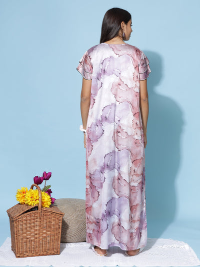 Satin Designer Peach Purple Nighty