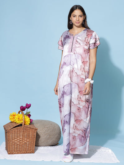 Satin Designer Peach Purple Nighty