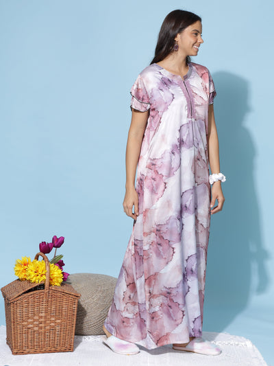 Satin Designer Peach Purple Nighty