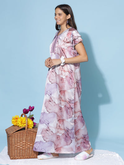 Satin Designer Peach Purple Nighty