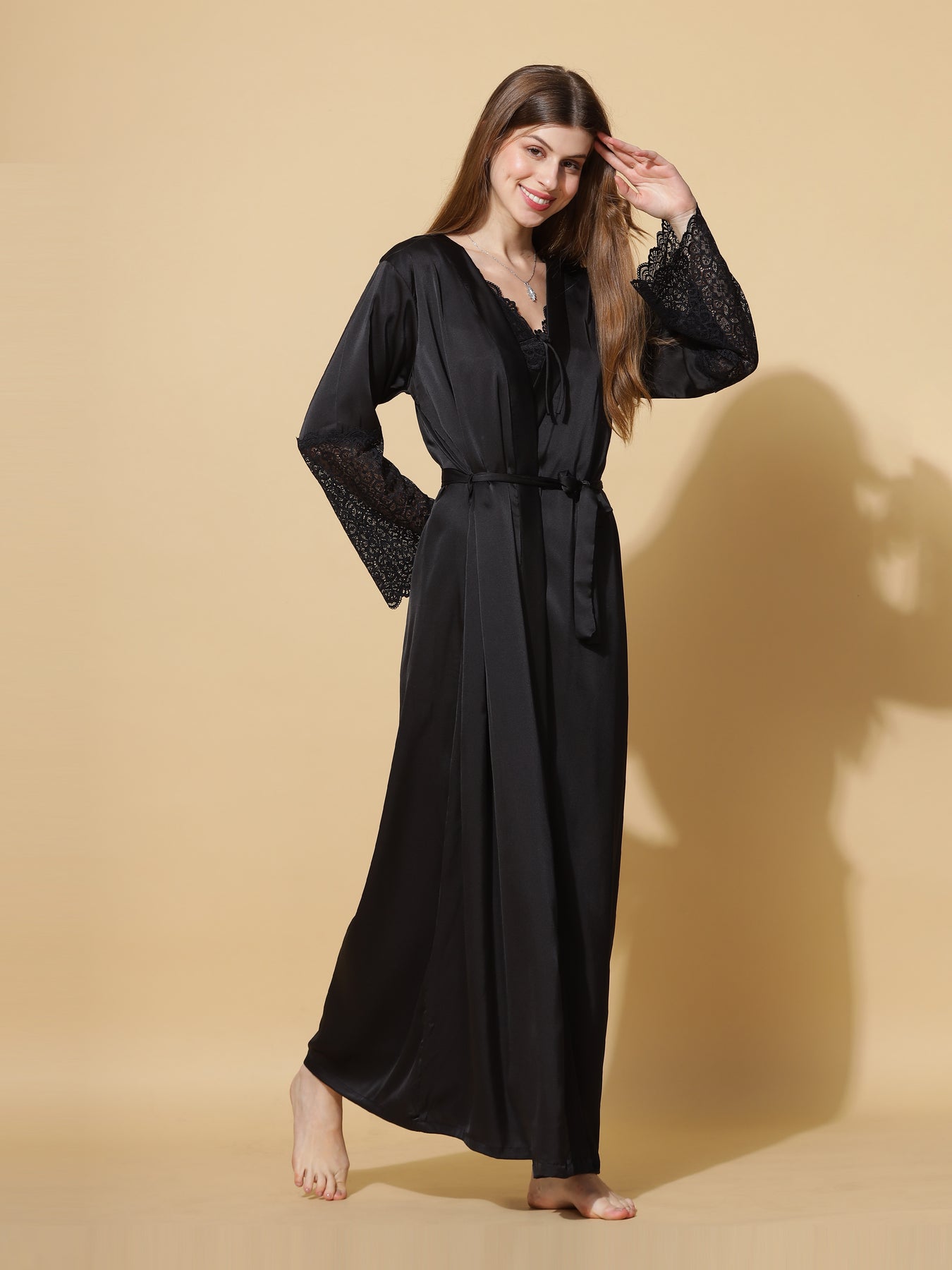 Shop Black Bridal Nighty Dress With Long Robe Gown Online – 9shines label