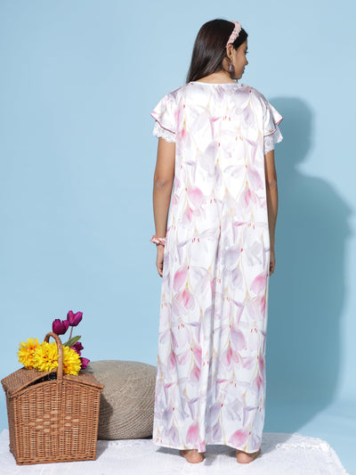 Satin Designer Lavander Nighty
