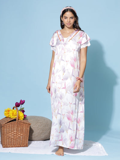 Satin Designer Lavander Nighty