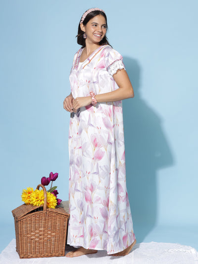 Satin Designer Lavander Nighty