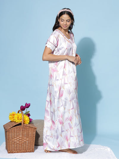 Satin Designer Lavander Nighty