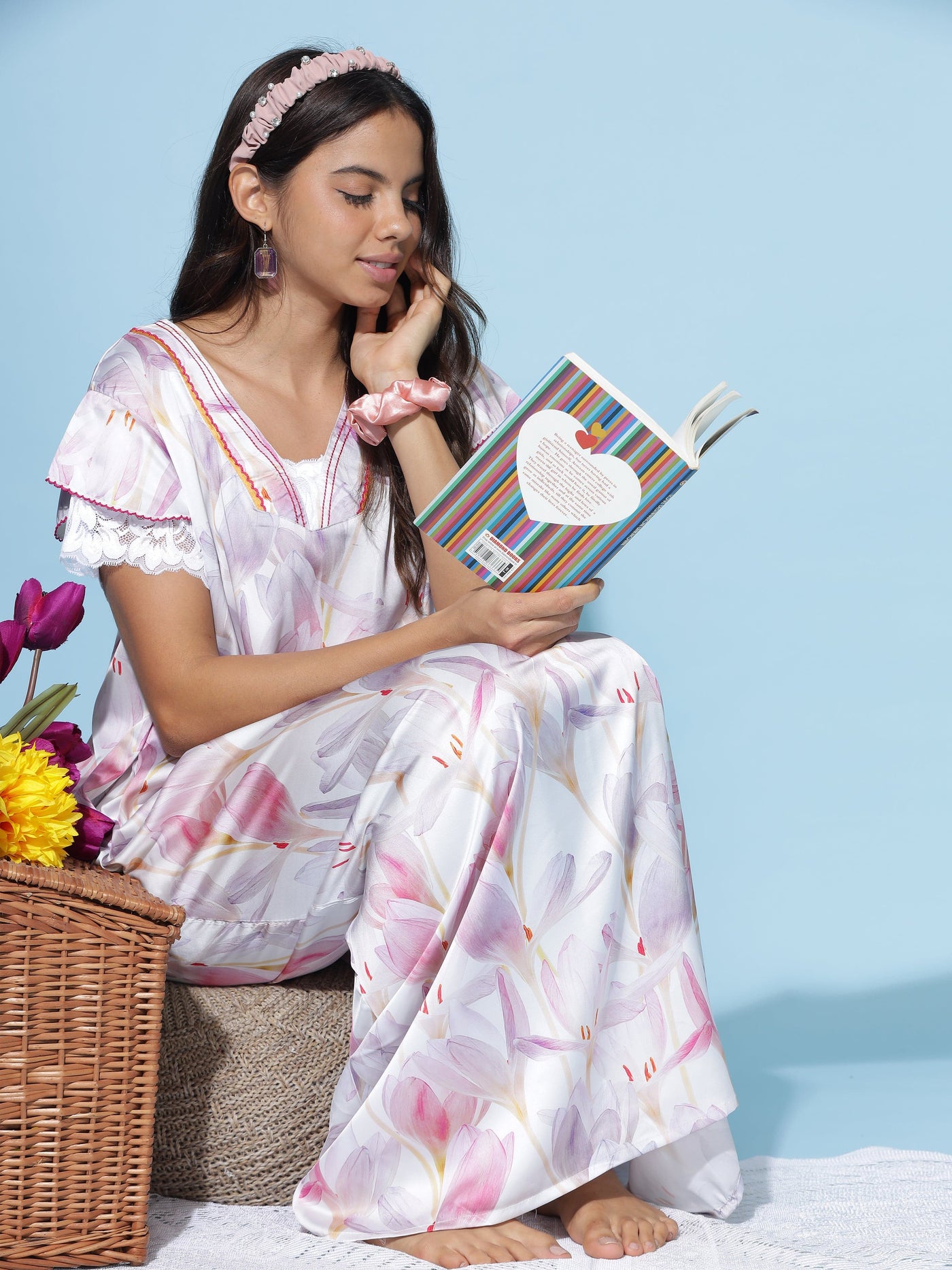 Satin Designer Lavander Nighty