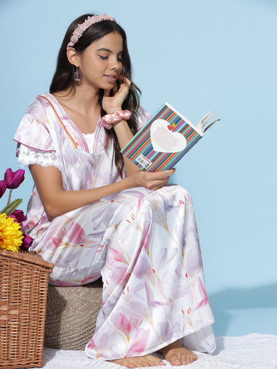 Satin Designer Lavander Nighty