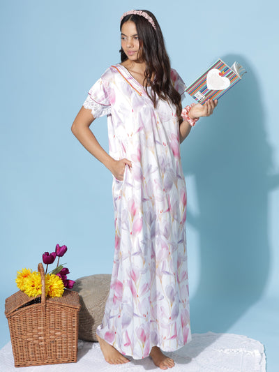 Satin Designer Lavander Nighty
