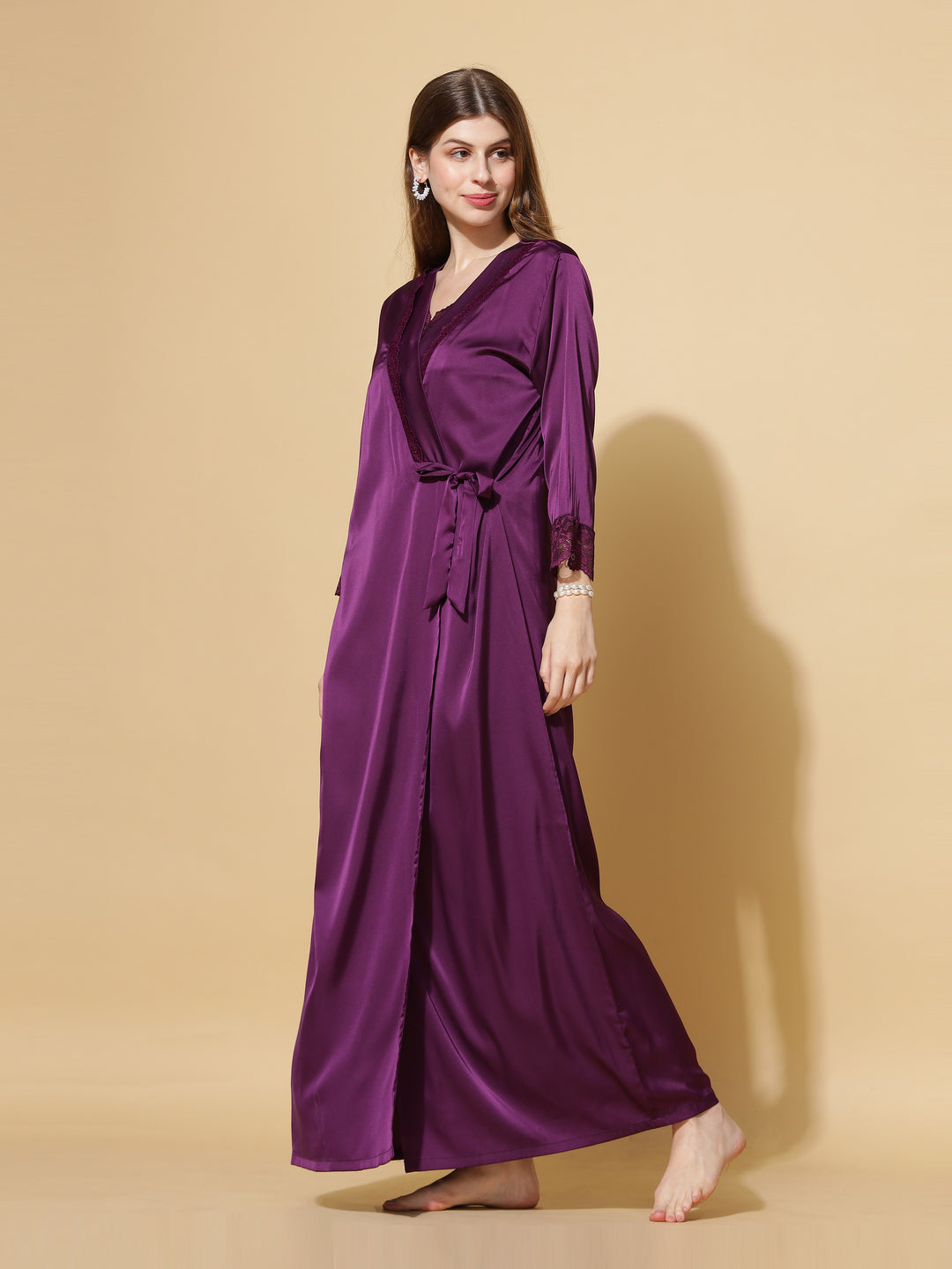 Bridal Luxury Lavendar Kimonos Long Robe With Long Gown