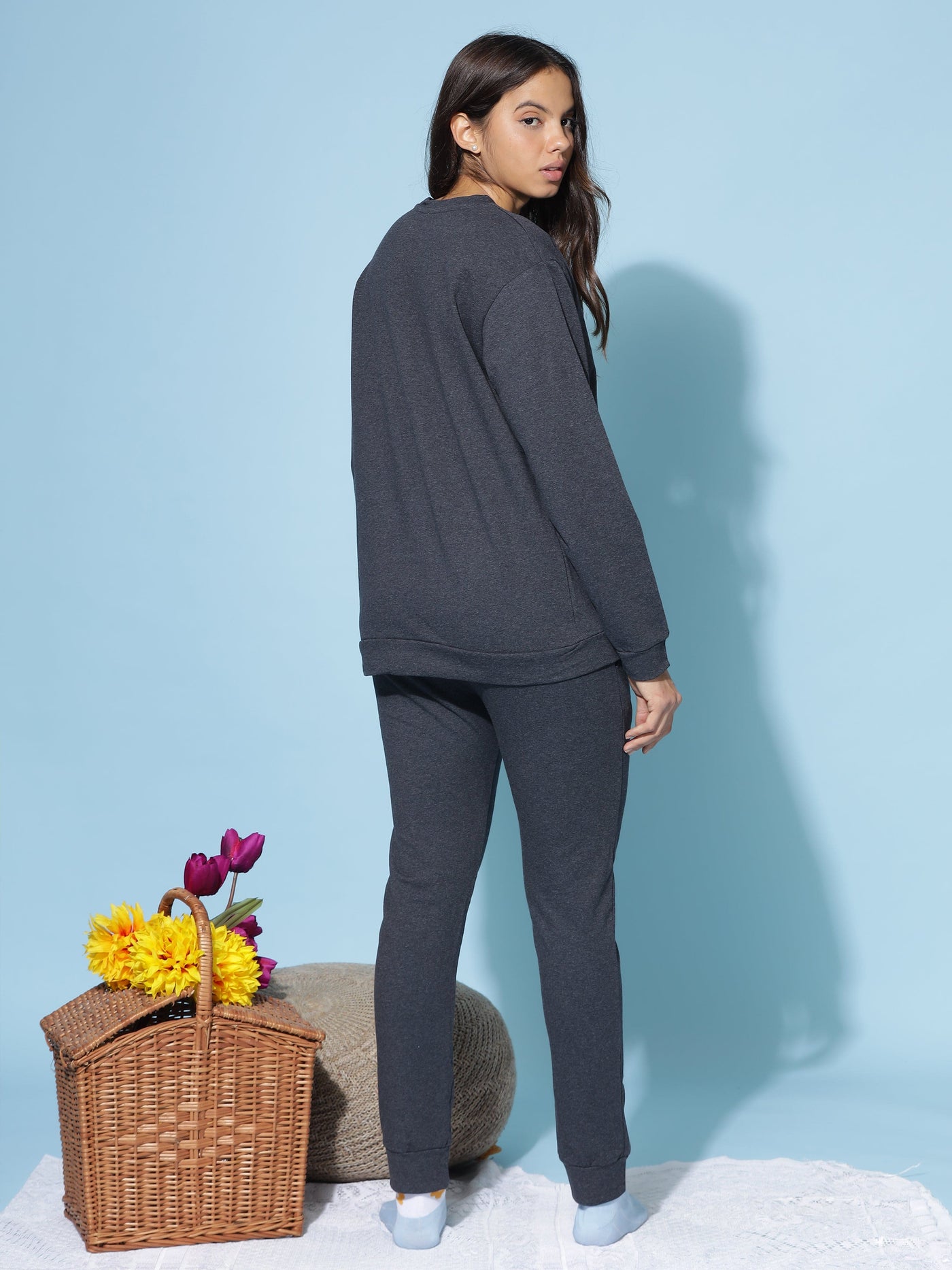 Charcoal Grey Hosiery Cotton Track Suit