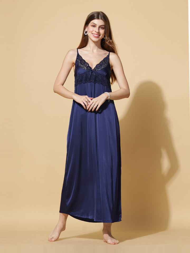  Long Robe Long Gown  Ignite Romance: Kimonos Latest Navy Blue Sexy Bridal Attire- 9shines label 