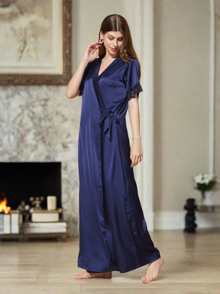  Long Robe Long Gown  Ignite Romance: Kimonos Latest Navy Blue Sexy Bridal Attire- 9shines label 