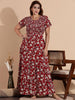 Dark Red Rayon Smocked Frock Nighty for Women