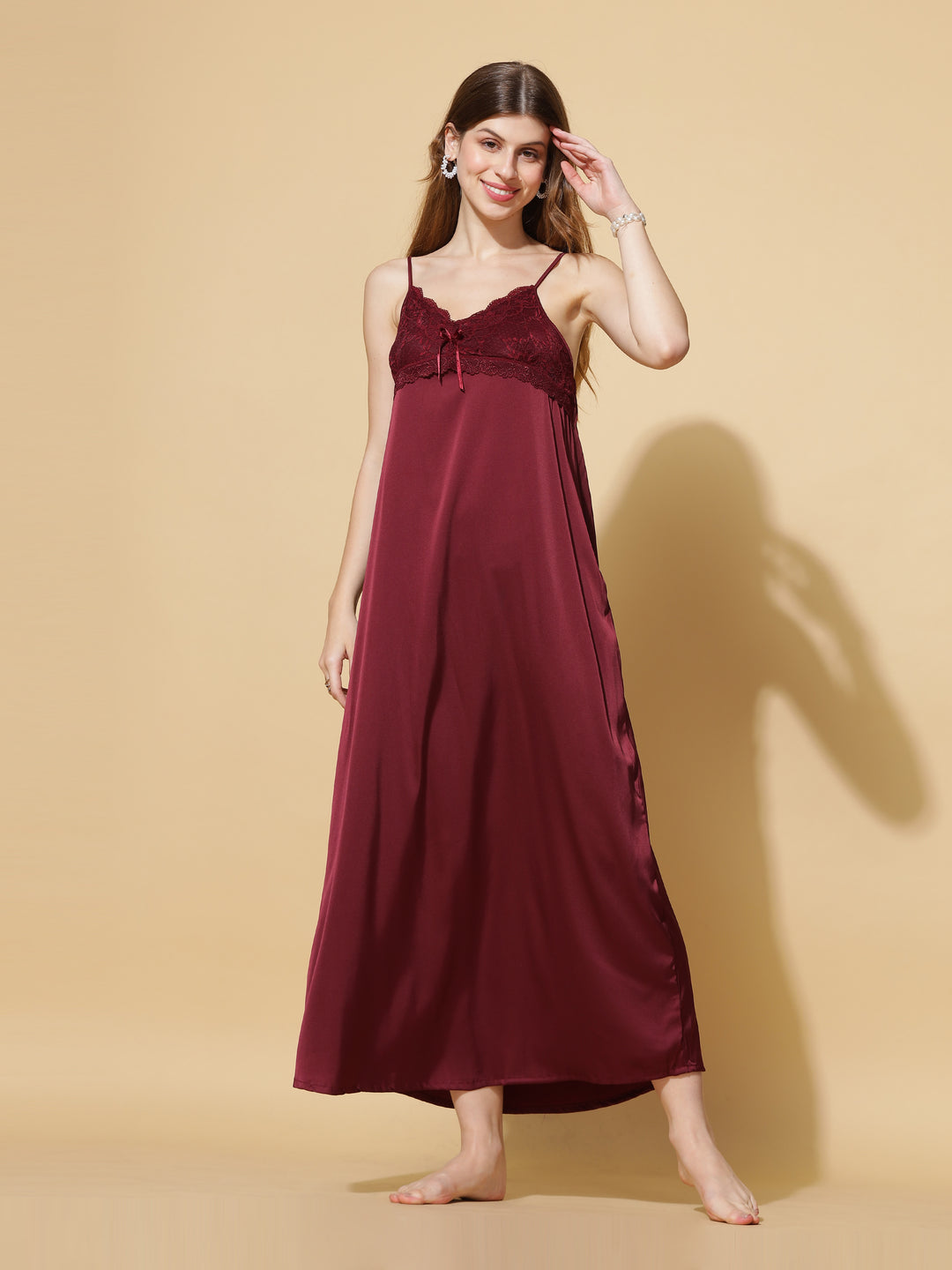 Hot Romantic Maroon Long Robe With Long Gown