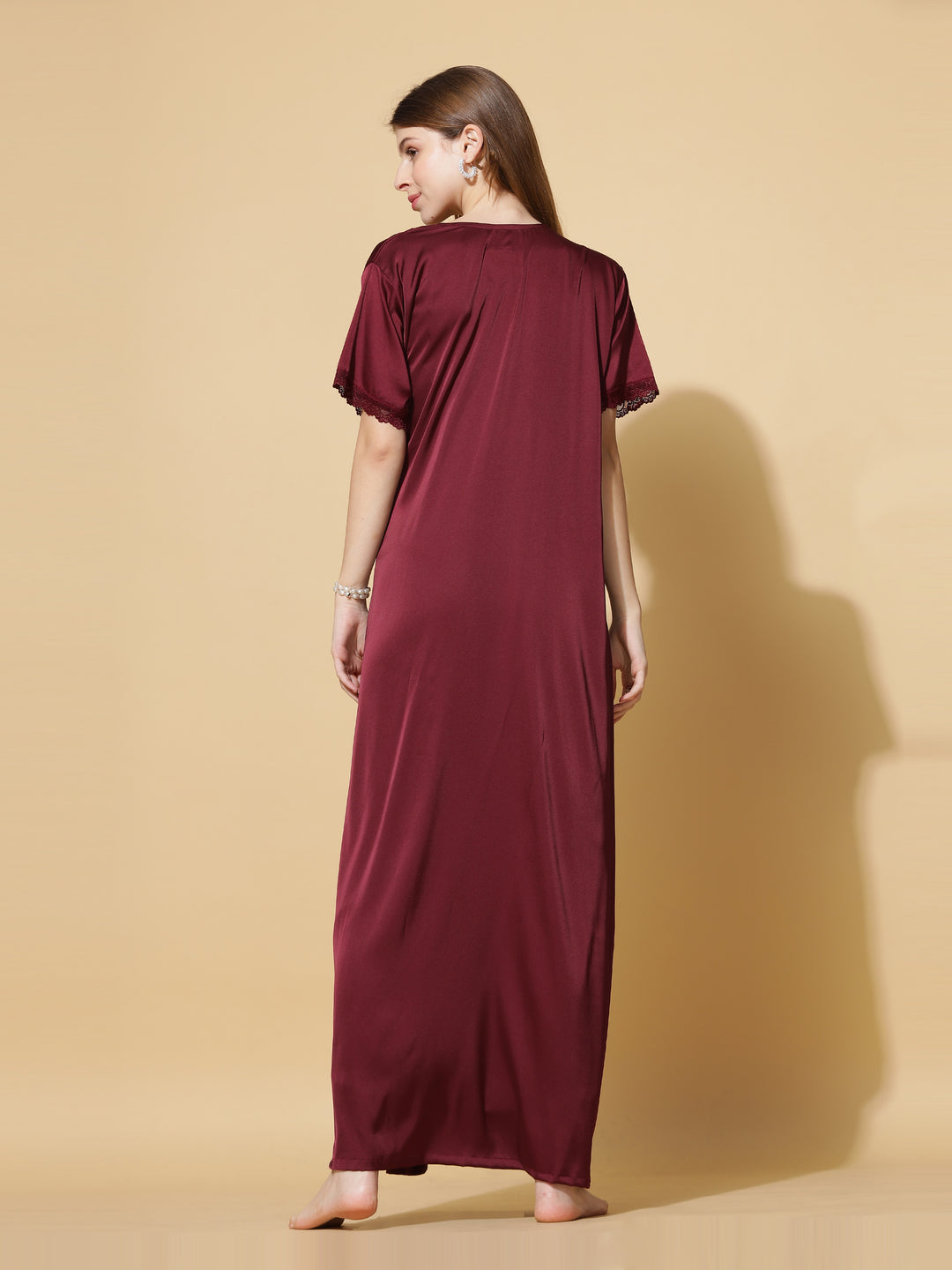  Long Robe Long Gown  Chic Maroon Magic: Elevate your Honeymoon with New Long Robe- 9shines label 