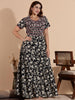 Carbon Black Rayon Smocked Frock Nighty for Women