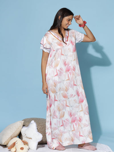Satin Designer Peach Nighty