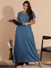 Sadabahar Blue Iris Designer Nighty with Elegant Floral Embroidery