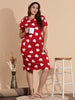 Red Heart Print Cotton Nightdress for Women Short Sleeve