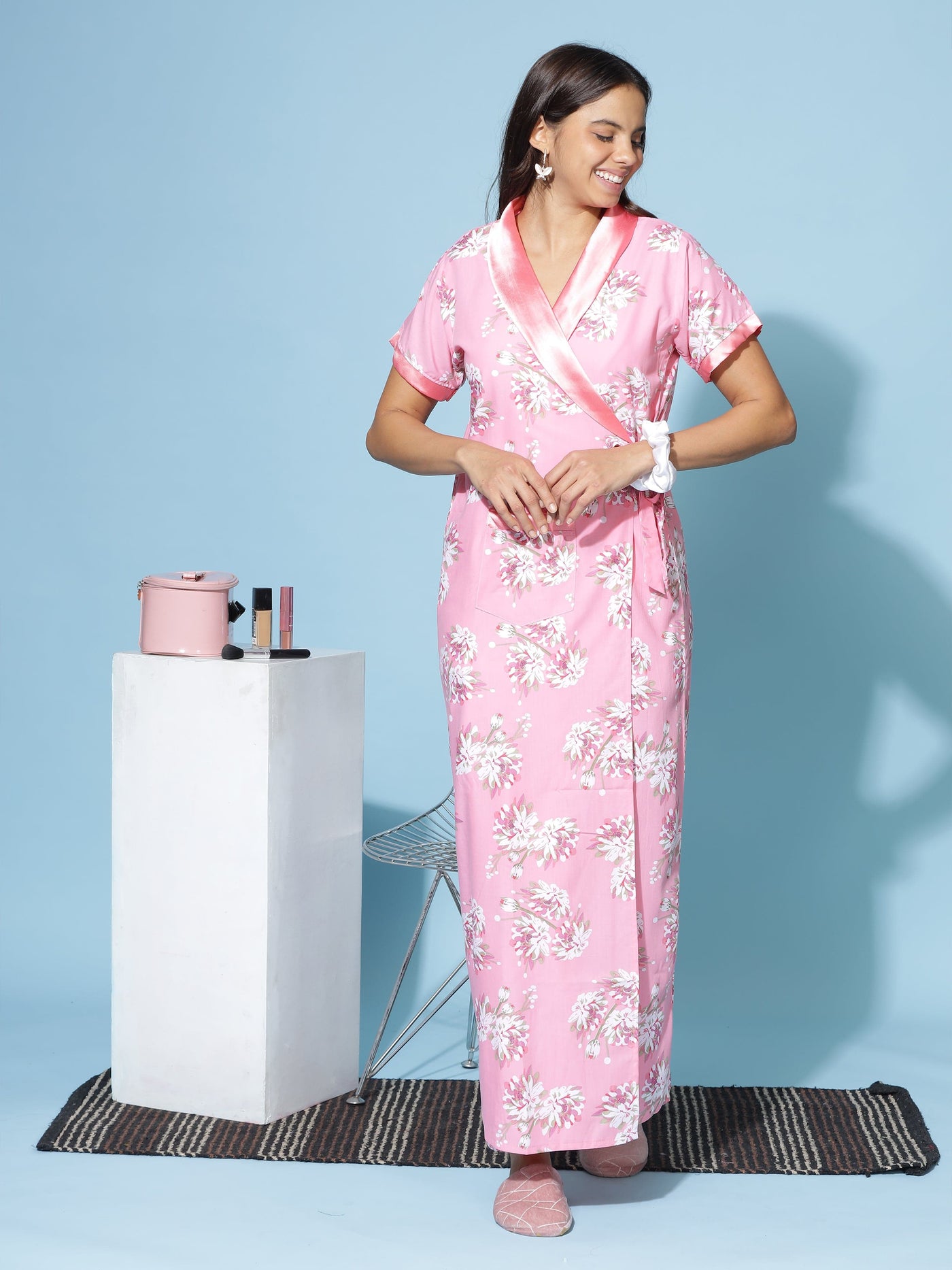 Viscose Blend House Coat Light Pink