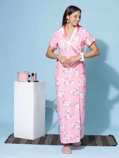 Viscose Blend House Coat Light Pink