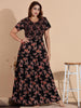 Jet Black Rayon Smocked Frock Nighty for Women