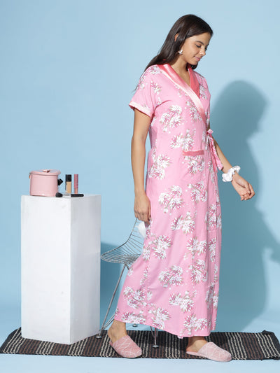 Viscose Blend House Coat Light Pink