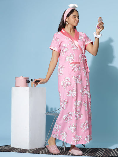Viscose Blend House Coat Light Pink