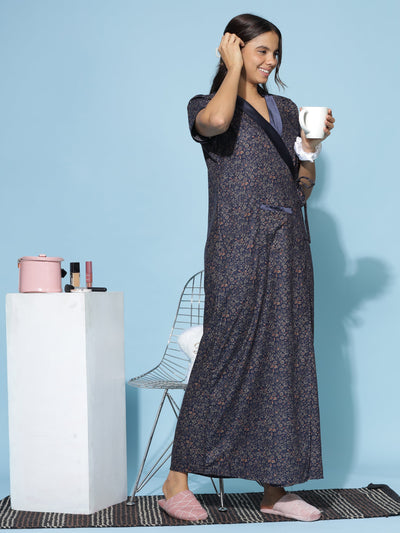 Viscose Blend House Coat Navy Blue