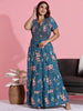 Teal Blue Rayon Smocked Frock Nighty for Women