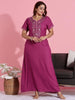 Sadabahar Rose Pink Designer Nighty with Beautiful Embroidery