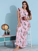 Lilly Pink Floral Print Rayon Nightdress with Lace Detailing