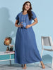 Relaxed Fit Light Denim Nighty with Paisley Embroidery Design