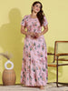 Pastel Pink Rayon Smocked Frock Nighty for Women