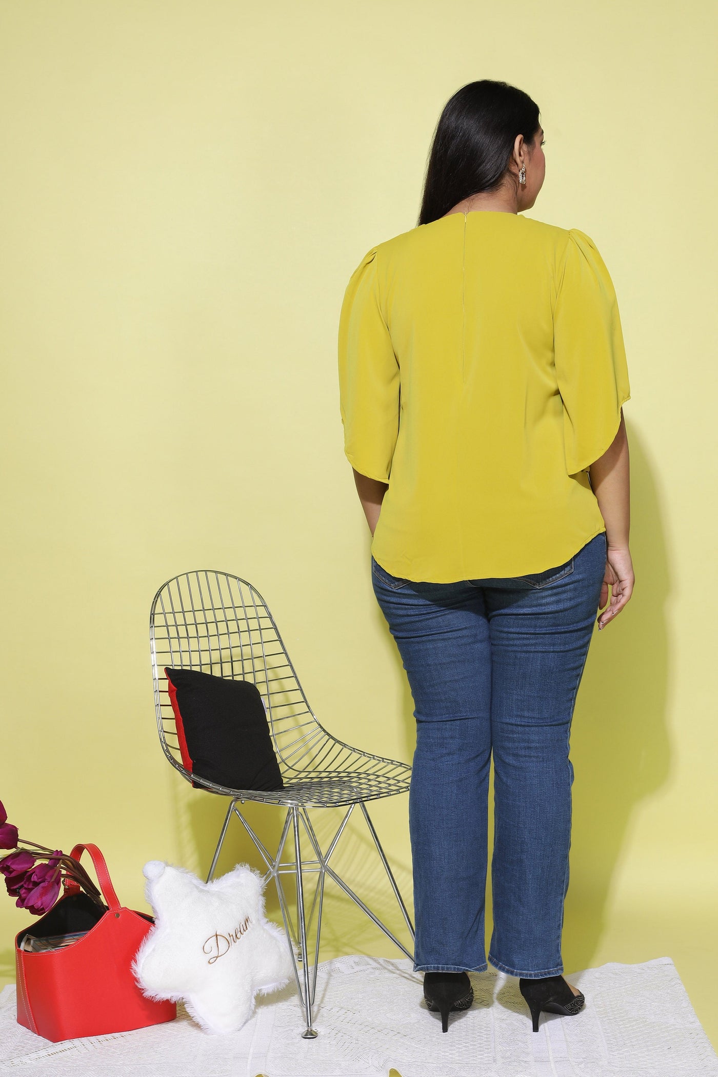 Viscose Blend Top Round Neck With Zip Mustard Yellow