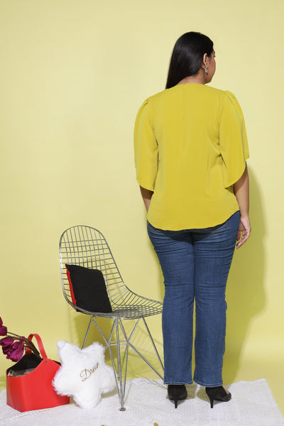 Viscose Blend Top Round Neck With Zip Mustard Yellow