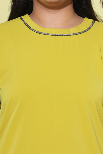 Viscose Blend Top Round Neck With Zip Mustard Yellow