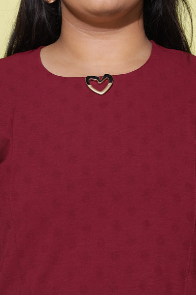 Polyester Blend Top Round Neck Maroon