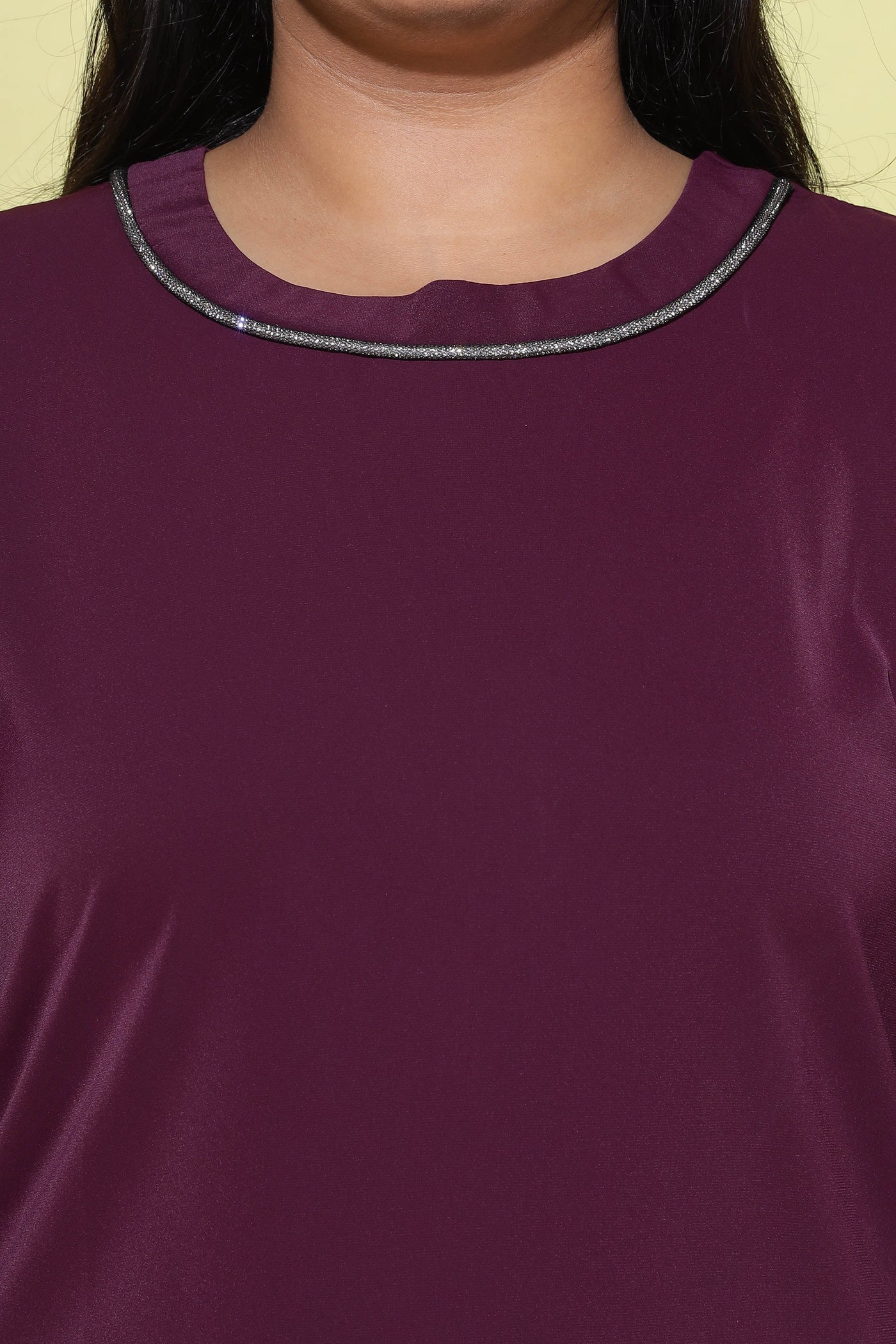 Viscose Blend Top Round Neck With Zip Mustard Wine