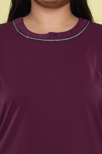 Viscose Blend Top Round Neck With Zip Mustard Wine