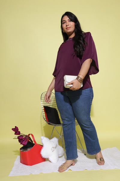 Viscose Blend Top Round Neck With Zip Mustard Wine
