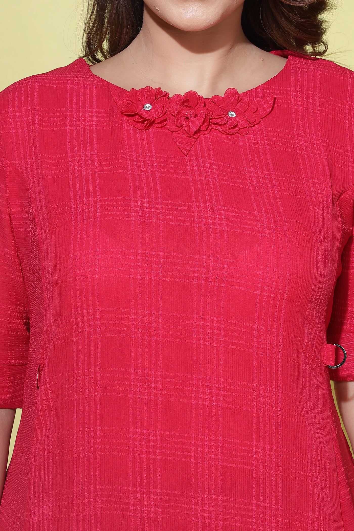 Polyester Floral Round neck Dress Dark Pink