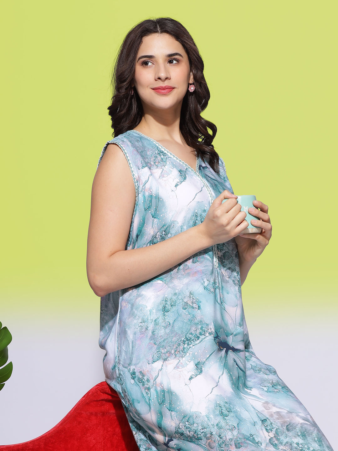 Luxurious Seafoam Green Sleeveless Nighties For Women