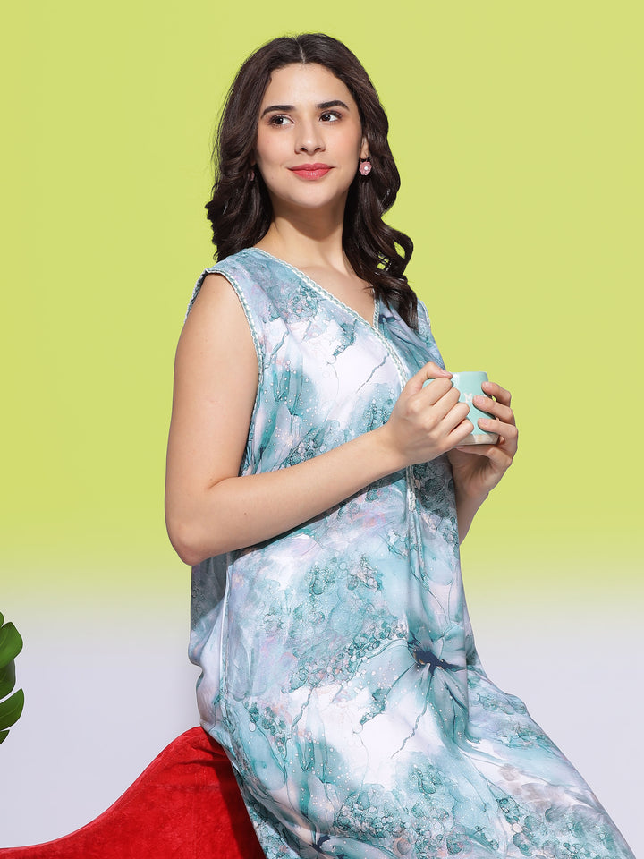 Luxurious Seafoam Green Sleeveless Nighties For Women