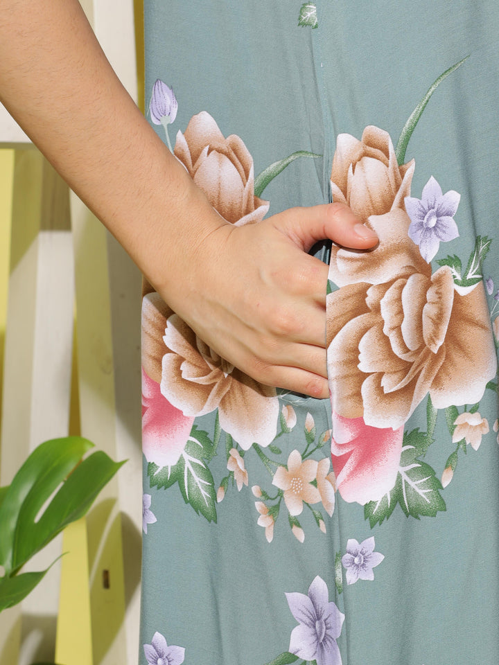  Rayon Designer Nighty  Navy Nighty - Shop Rayon Designer Floral Blue Nighty  - 9shines label 