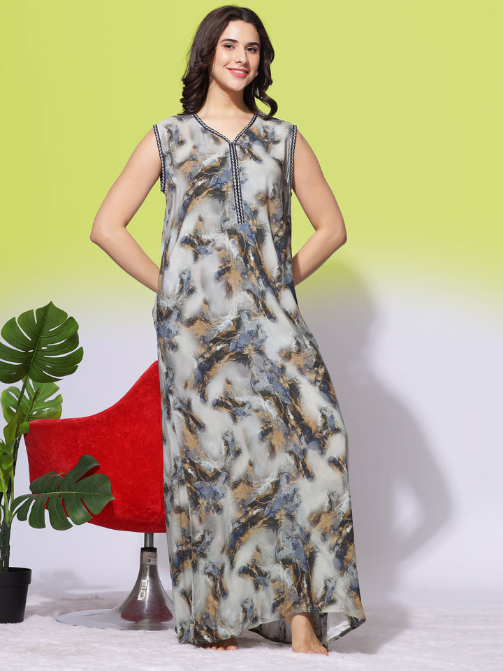  Olive Green Sleeveless Designer Nighty for Women. 