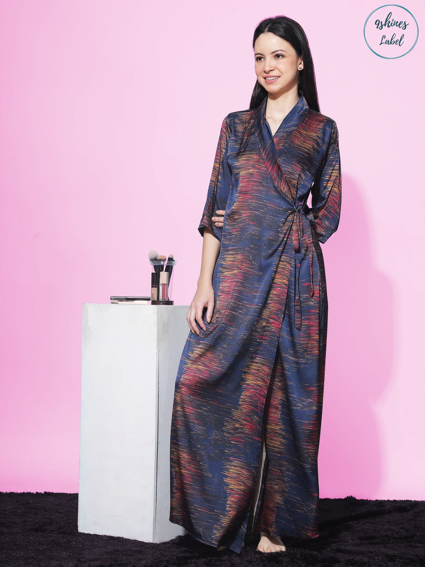 Satin House Coat Navy Blue